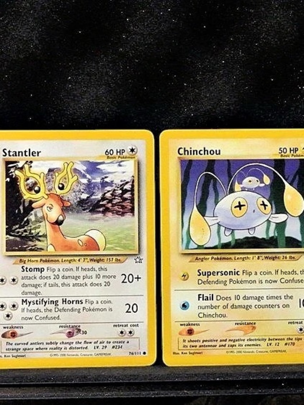Pokémon Trading Cards Neo Genesis Vintage 4 Card Lot Swinub Stantler Chinchou